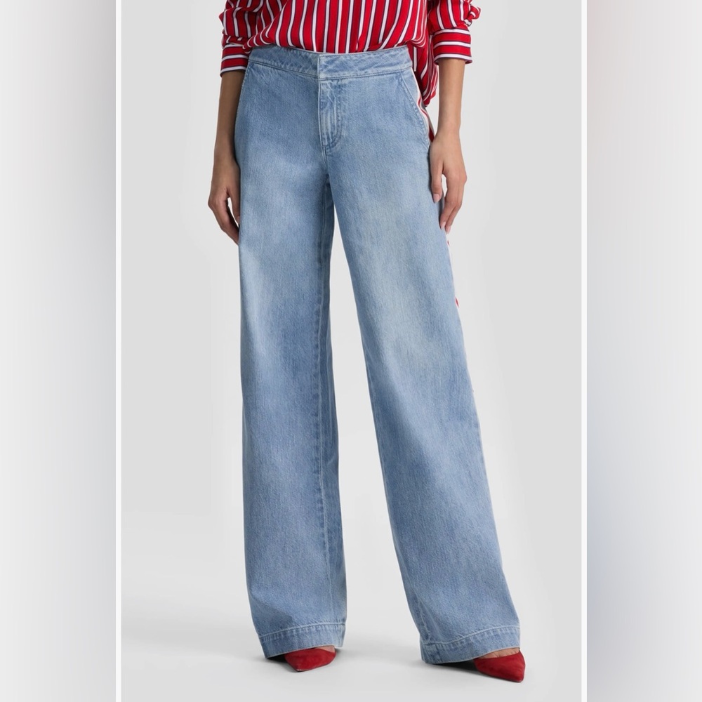 ALICE + OLIVIA Xnder Racing Stripe Wide Leg Jeans - Picture 4 of 11